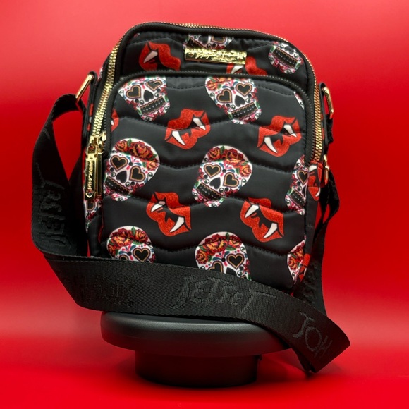 Betsey Johnson Handbags - Betsy Johnson Nylon Crossbody Skull and Lips Design NWOT